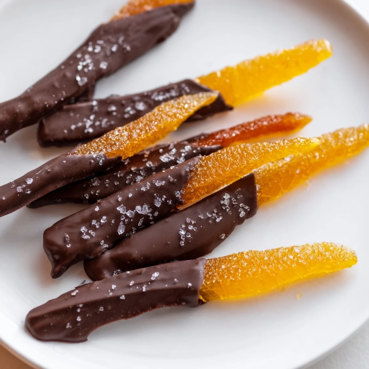 Platter of chocolate covered orange peels paired with a cup of hot tea.