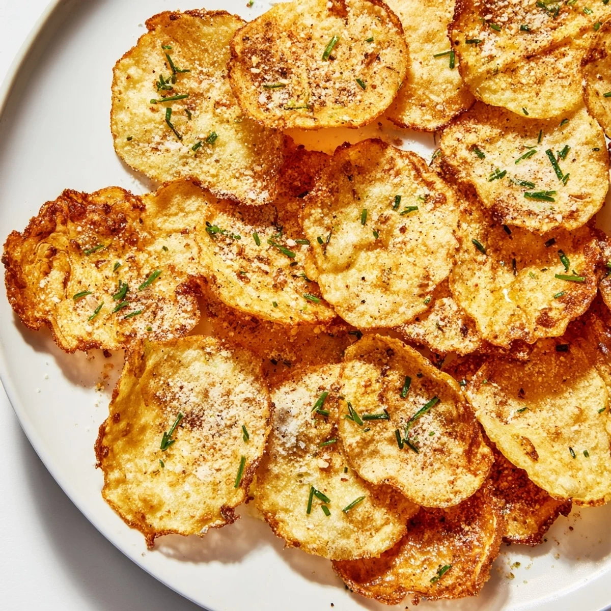 Savory cottage cheese chips arranged on a plate beside a creamy dip