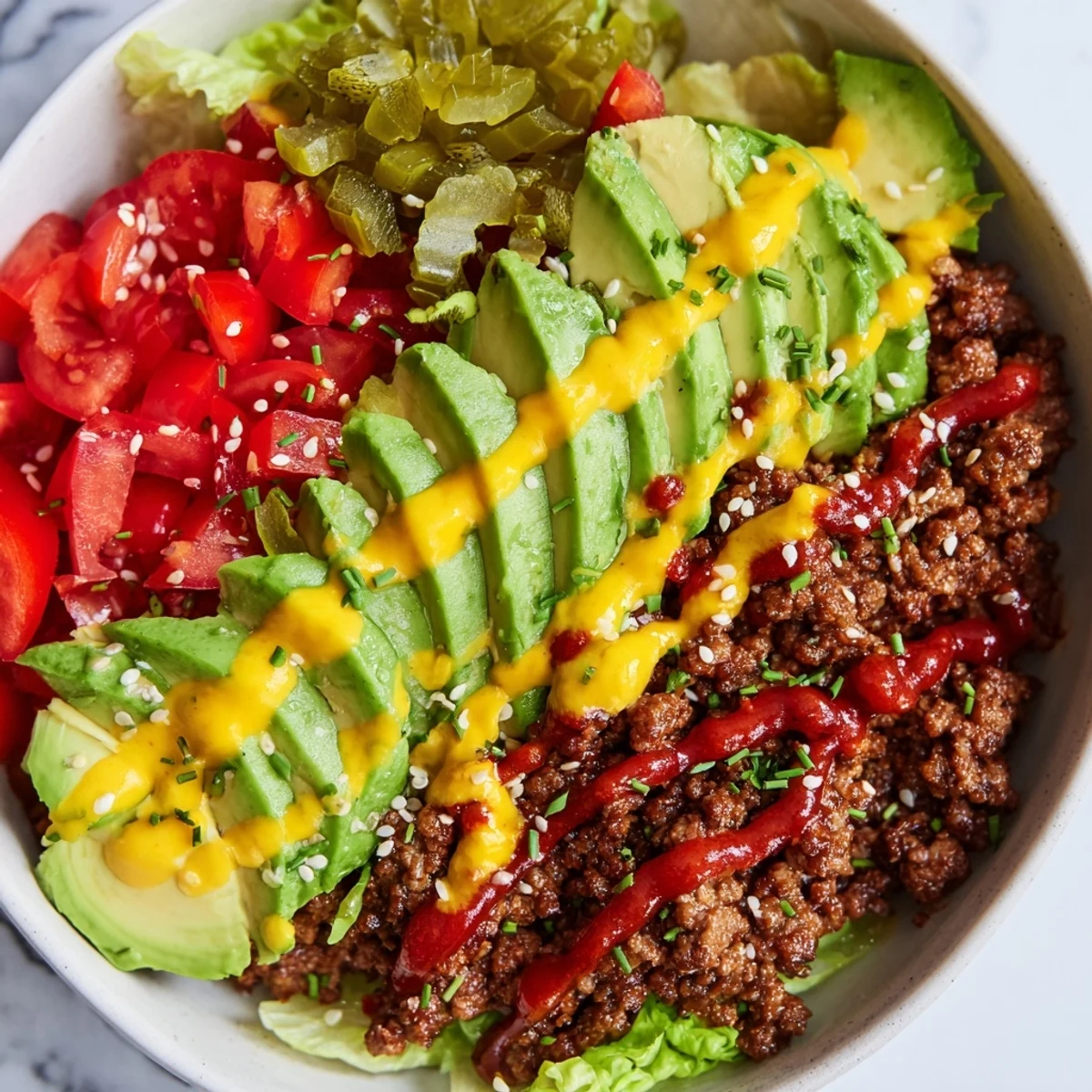 Juicy burger bowls loaded with seasoned beef, fresh veggies, and melted cheddar cheese