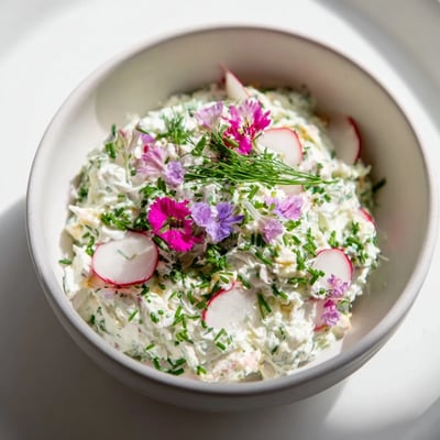 Close-up of Simple Easter Herb Cheese Dip served with crunchy crackers and vegetable sticks.