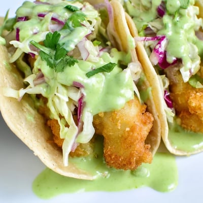Baja Fish Tacos Avocado Crema